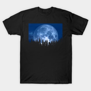 Spacecore Aesthetic Full Moon Over Pine Trees Astronomy Telescopes T-Shirt